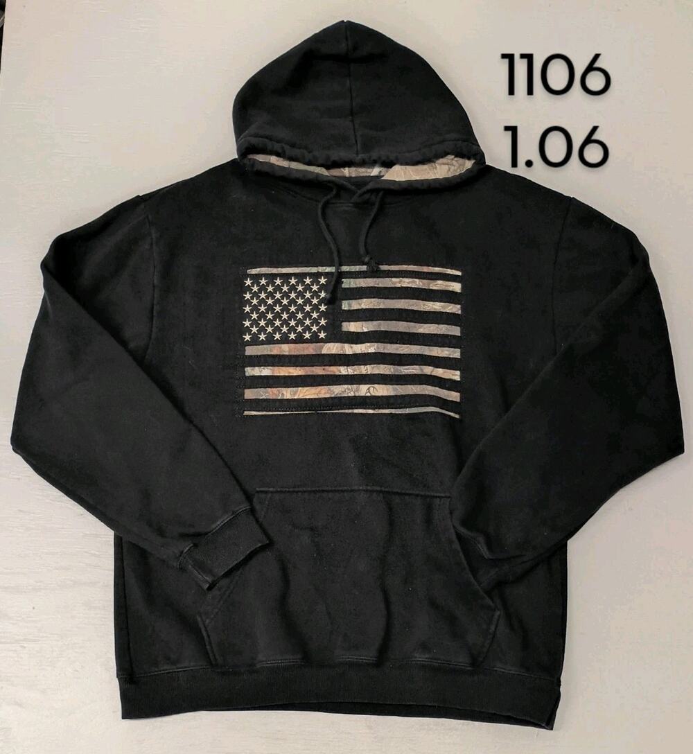 Buck Wear (XL) Black Camo American Flag Pullover Hoodie